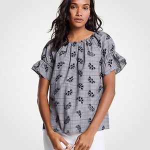 ANN TAYLOR Eyelet Plaid Puff Sleeve Top